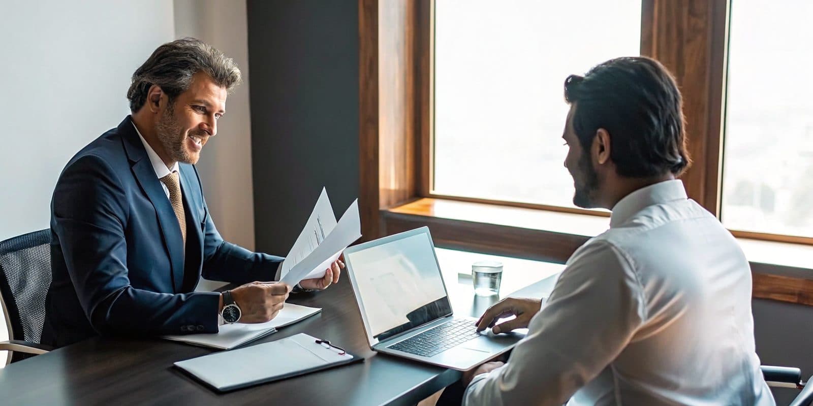 A First Move Advisors advisor reviewing a dental practice's financials with the owner before a sale
