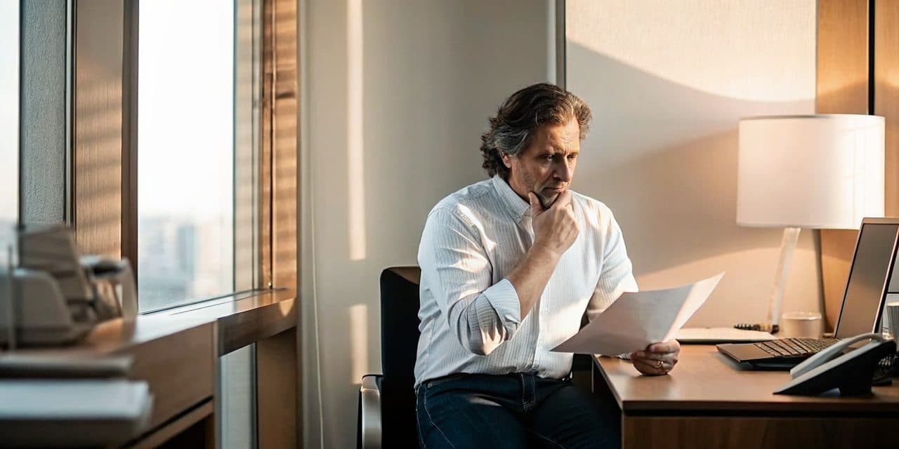 A dental practice owner weighing a broker's offer alone at their desk